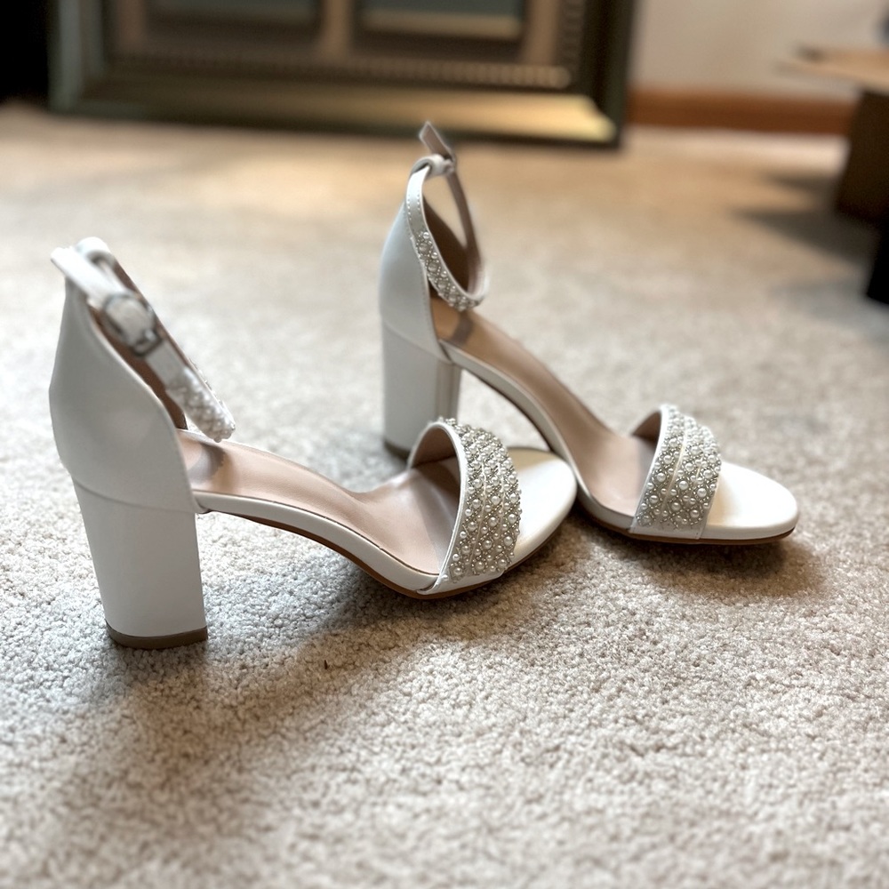3” White pearl wedding heels